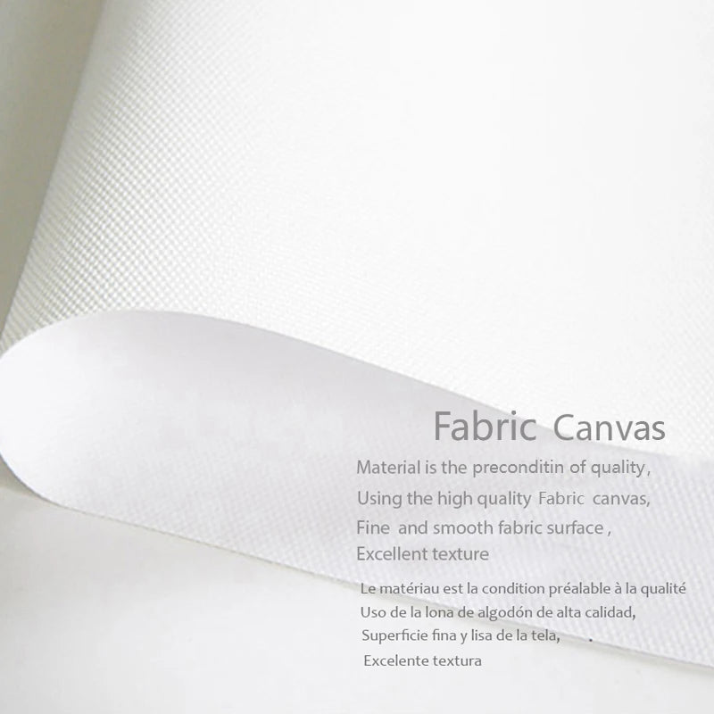 White fabric canvas with text describing its quality and texture