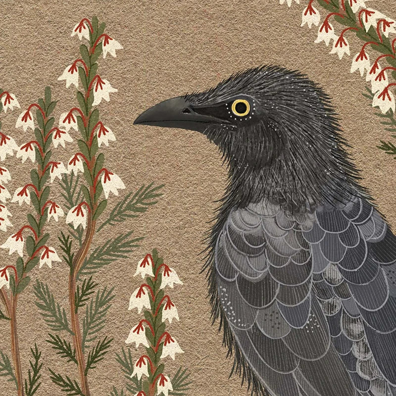Illustration of a bird with floral elements on a beige background
