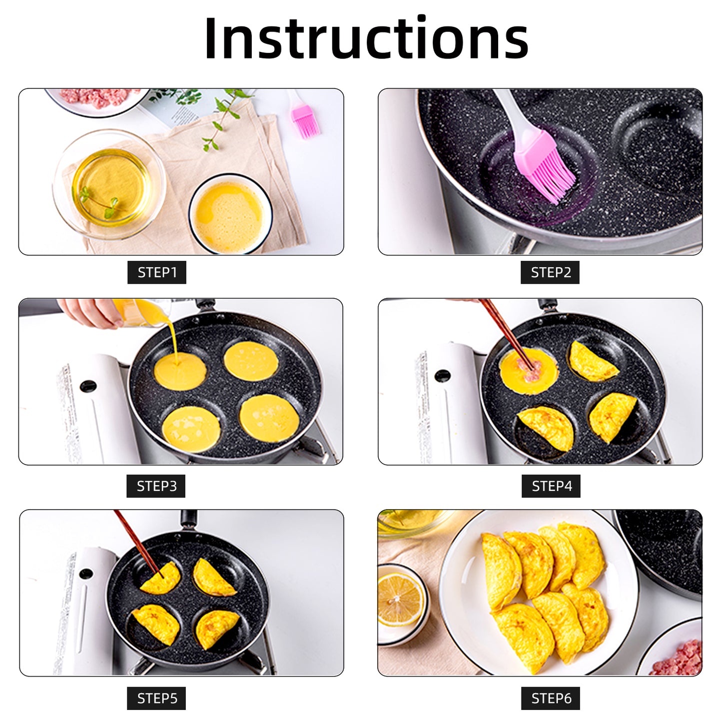 Step-by-step cooking instructions for making empanadas using a pan.
