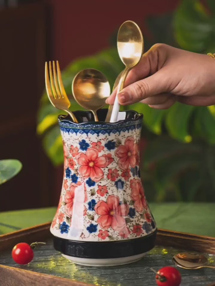 Video of Floral Ceramic Utensil Holder – Kitchen Cutlery Organiser