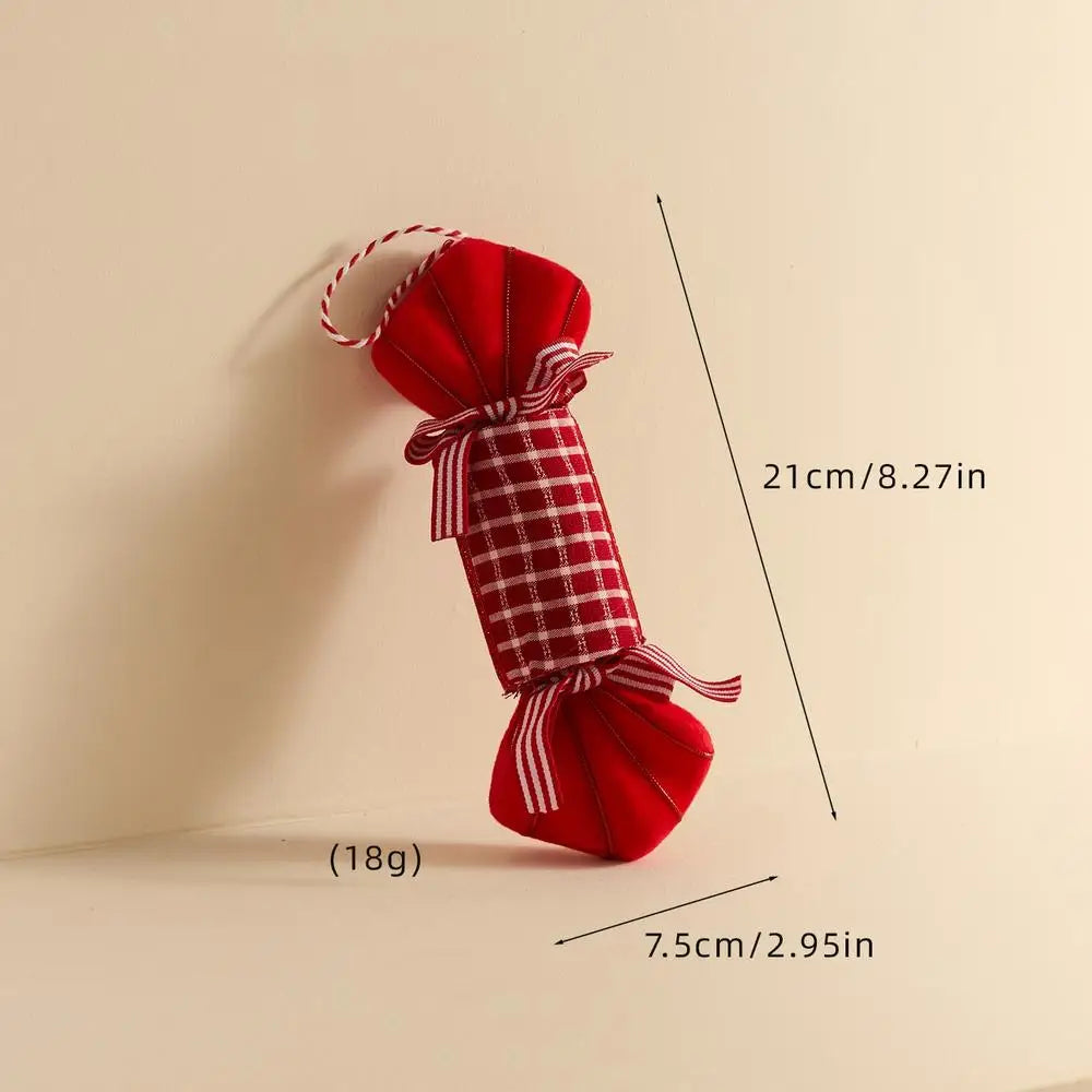 Red fabric candy with measurements on a beige background
