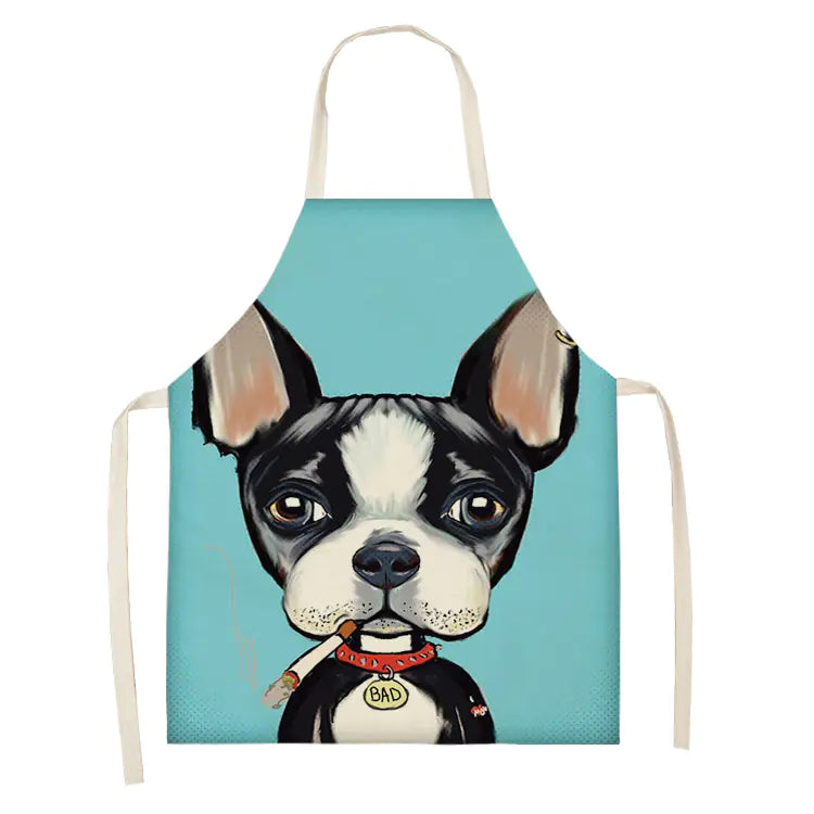 Apron with a dog illustration on a blue background