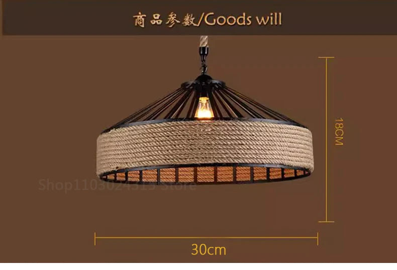 Pendant light with dimensions on a brown background