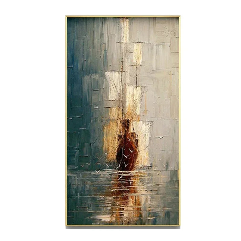 Abstract painting of a guitar with geometric patterns on a white background