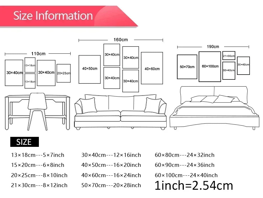 Measurement chart for furniture dimensions with icons and text on a white background