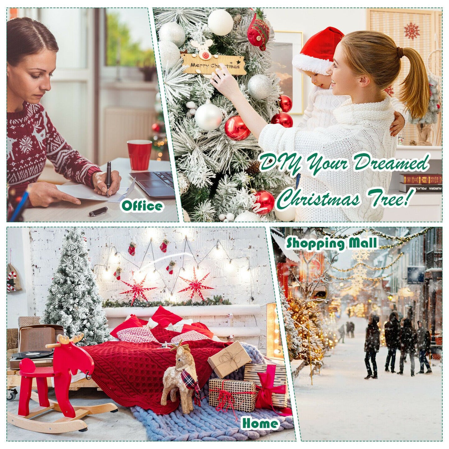 Snow Flocked Christmas Tree with 652 Branches and Berries