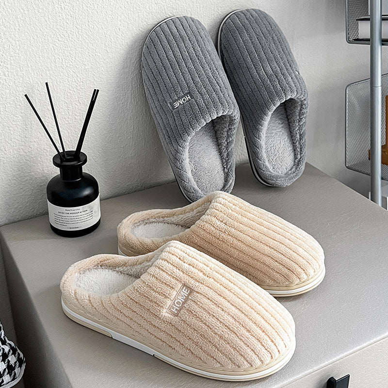 Solid Color Cotton Plush Slippers – Warm Winter Non-Slip Indoor Shoes