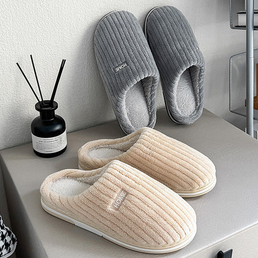 Solid Color Cotton Plush Slippers – Warm Winter Non-Slip Indoor Shoes