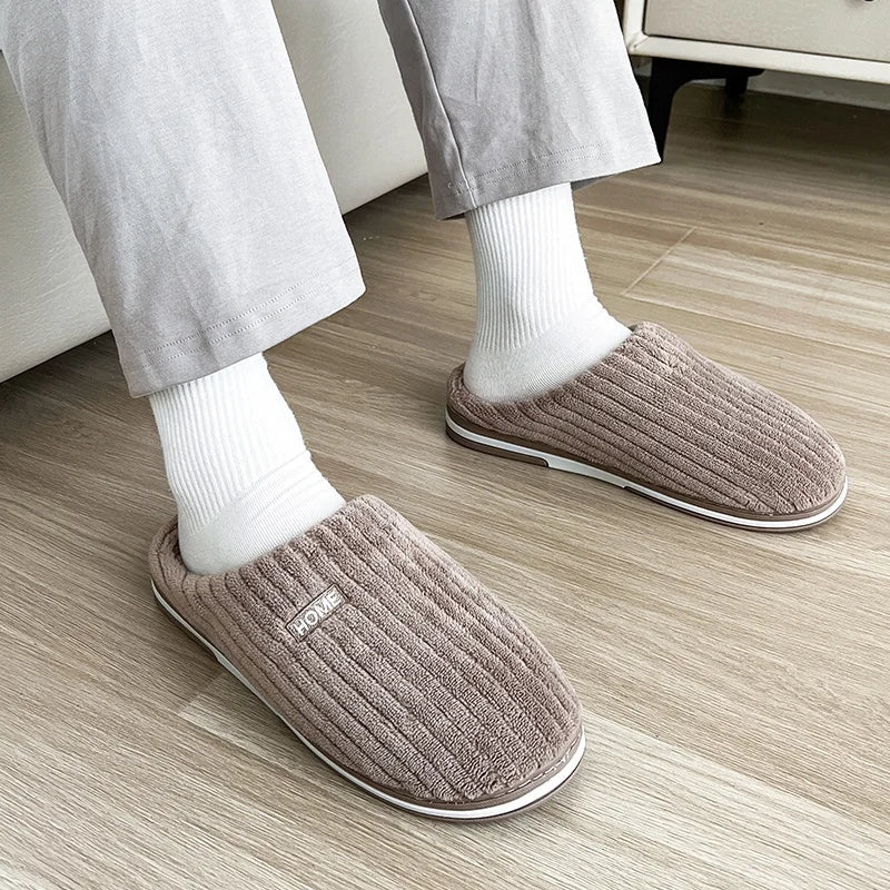 Solid Color Cotton Plush Slippers – Warm Winter Non-Slip Indoor Shoes