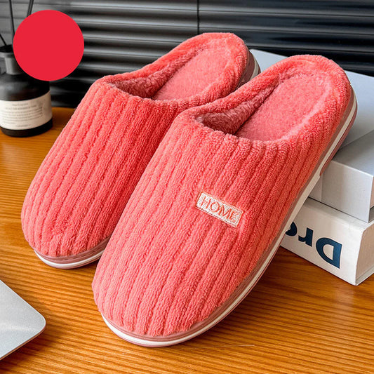 Solid Color Cotton Plush Slippers – Warm Winter Non-Slip Indoor Shoes