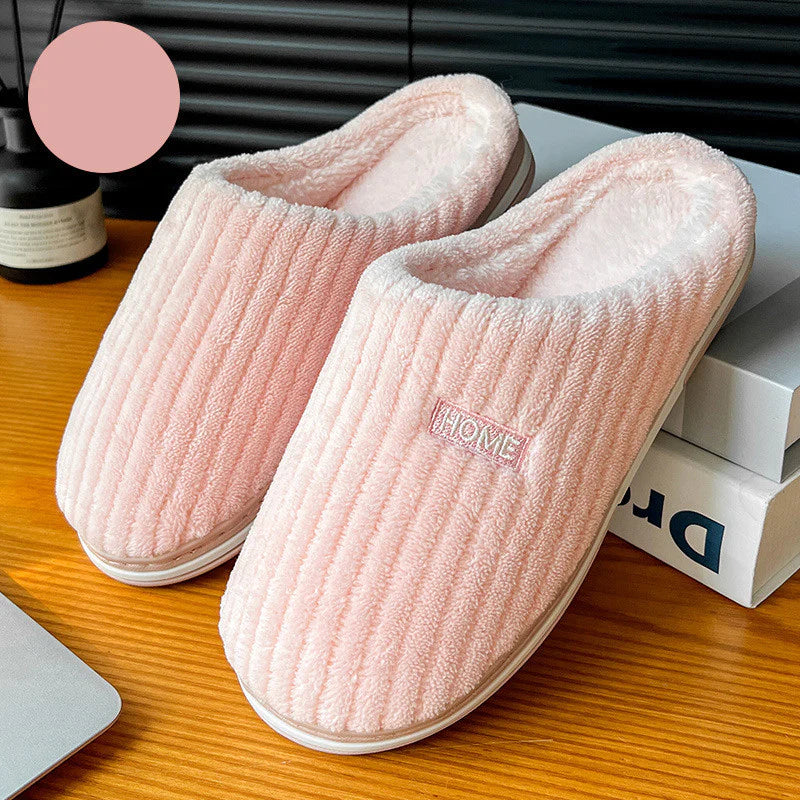 Solid Color Cotton Plush Slippers – Warm Winter Non-Slip Indoor Shoes