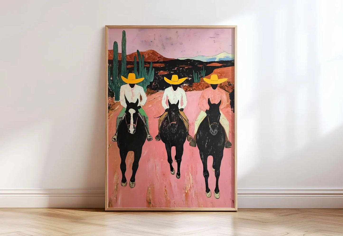 Southwestern Cowboys Print – Colorful Abstract Western Horse Painting on Canvas Paper