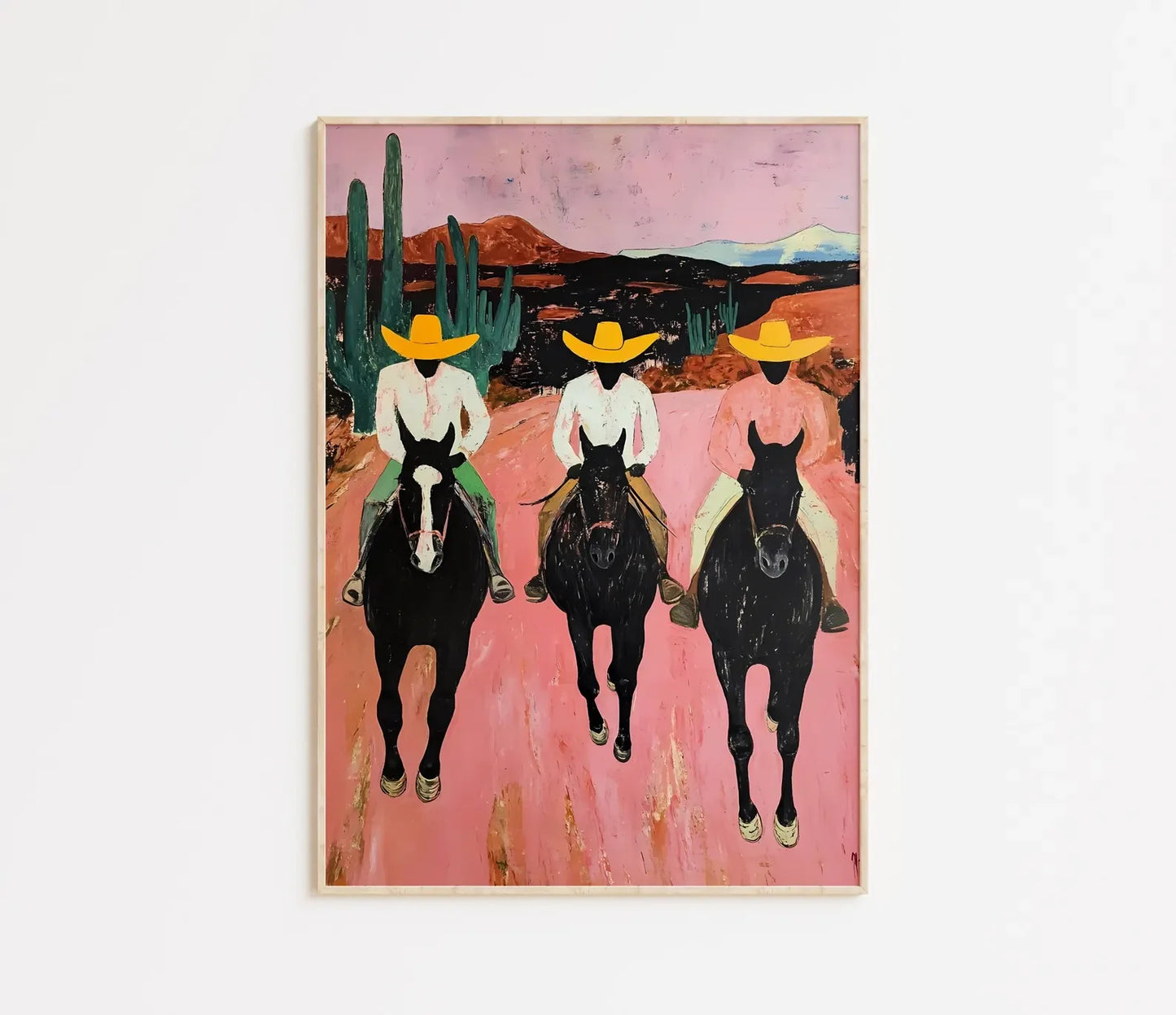 Southwestern Cowboys Print – Colorful Abstract Western Horse Painting on Canvas Paper