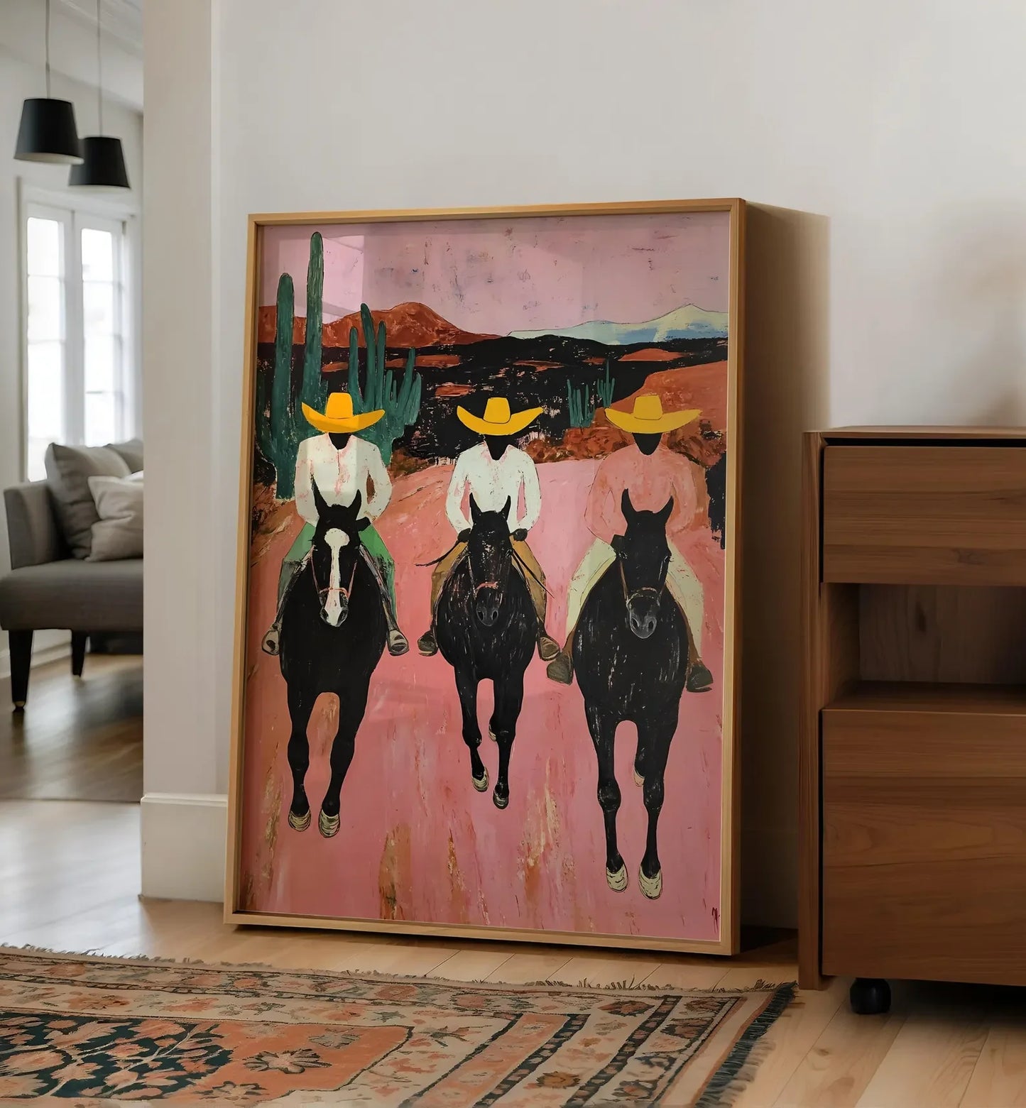 Southwestern Cowboys Print – Colorful Abstract Western Horse Painting on Canvas Paper