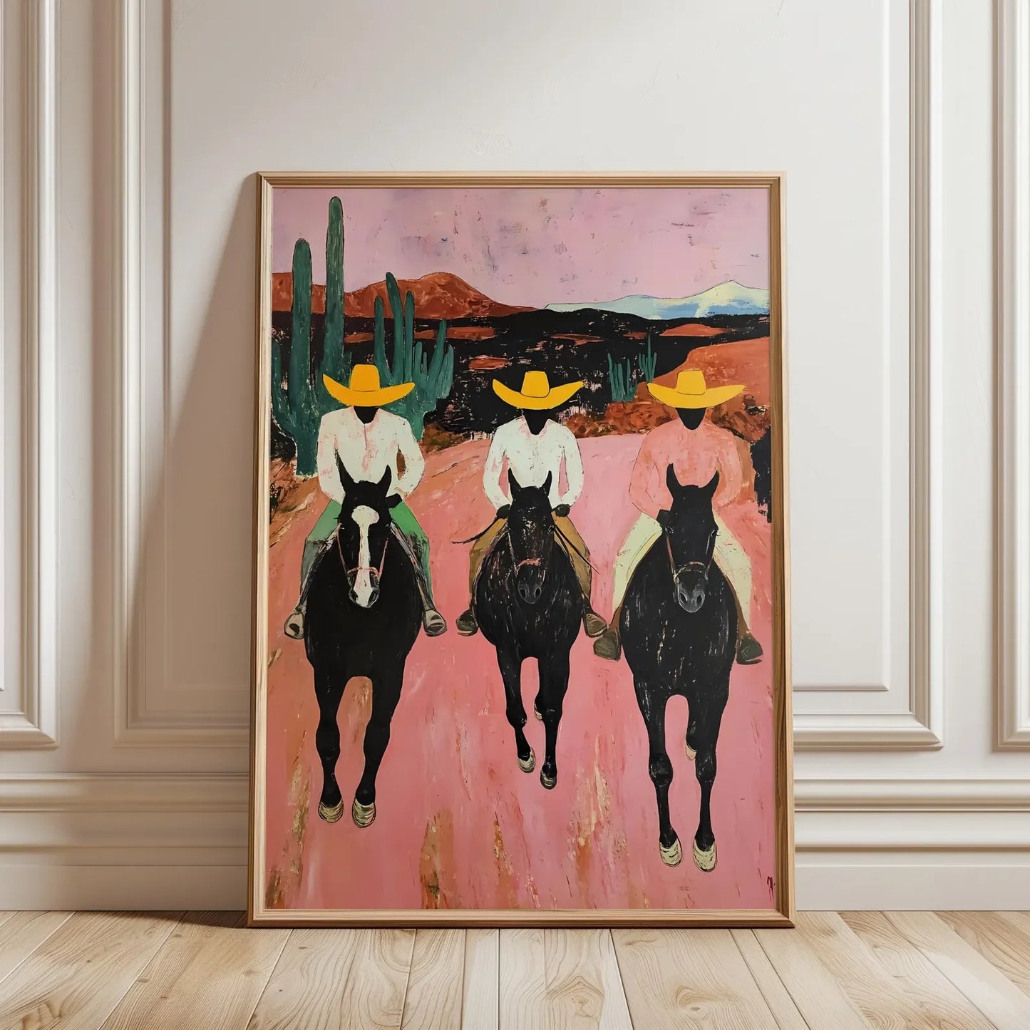 Southwestern Cowboys Print – Colorful Abstract Western Horse Painting on Canvas Paper