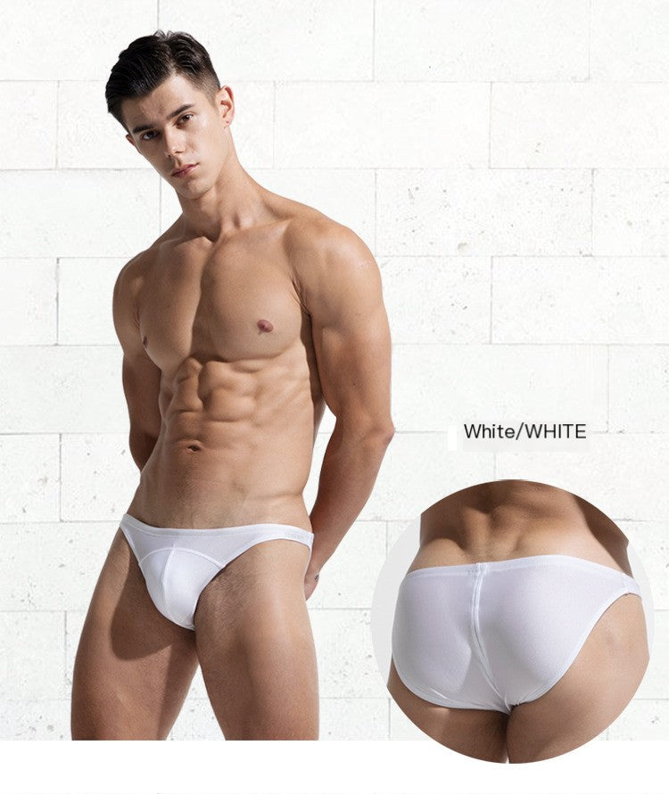 Man wearing white underwear with a close-up inset on a white background