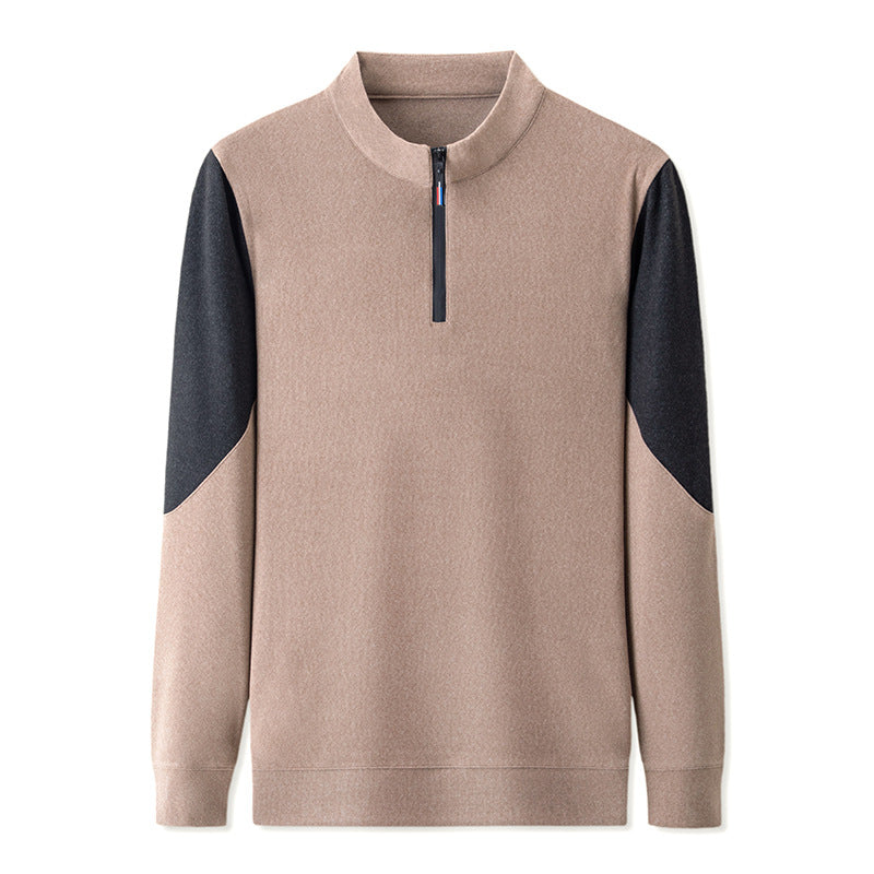 Beige pullover with black sleeves on a white background