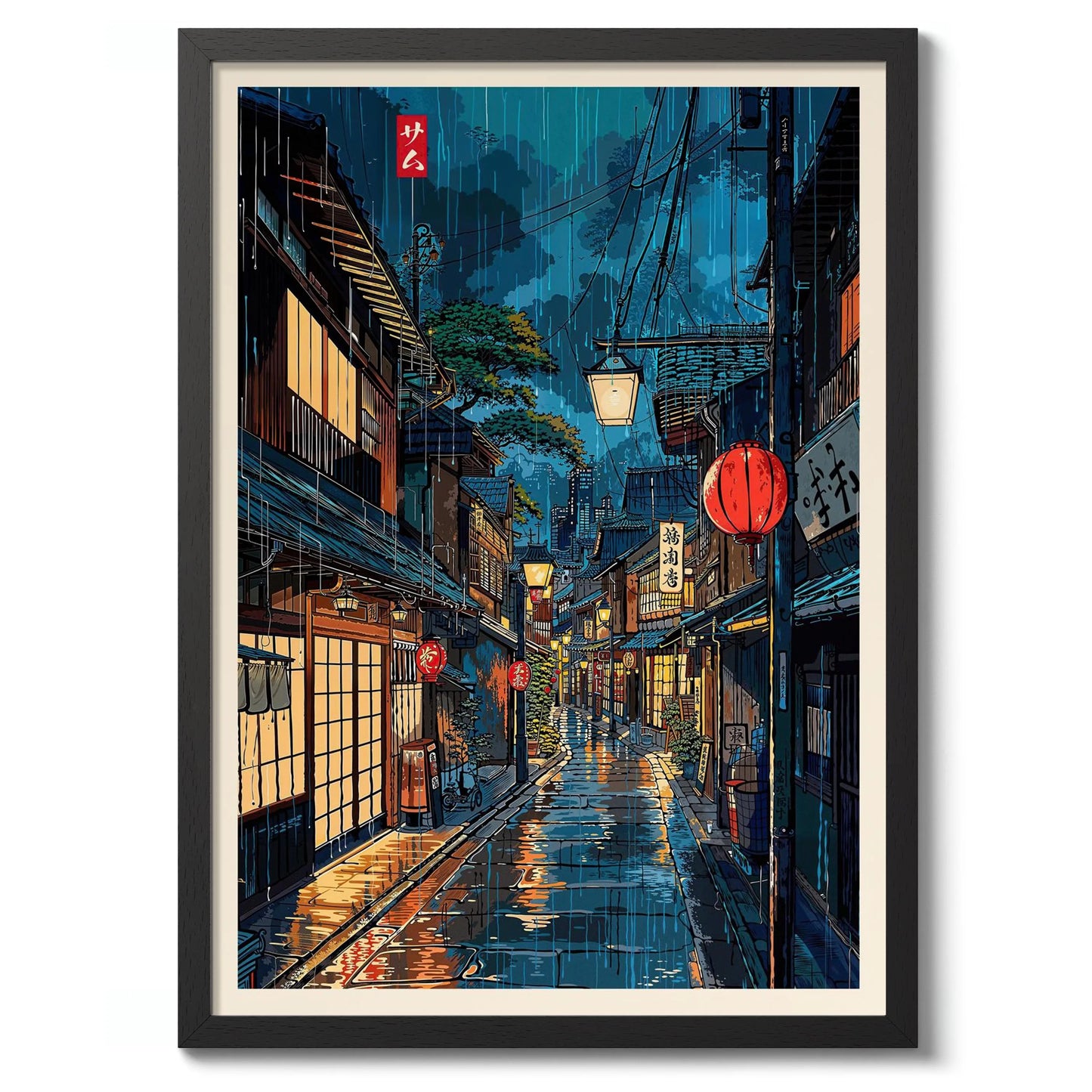 Tokyo city street view wall poster showing night scene lights – modern art print by DArtano