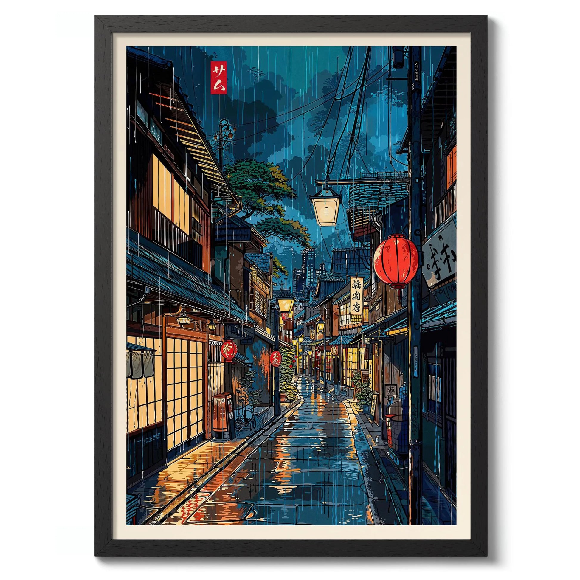Tokyo city street view wall poster showing night scene lights – modern art print by DArtano