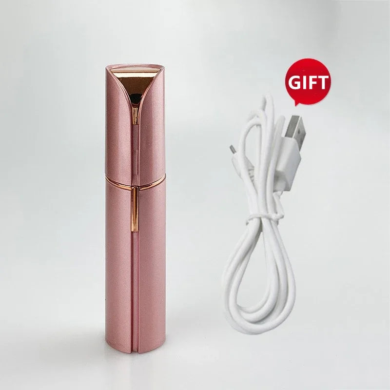 Rose gold electronic device with a white cable on a light gray background