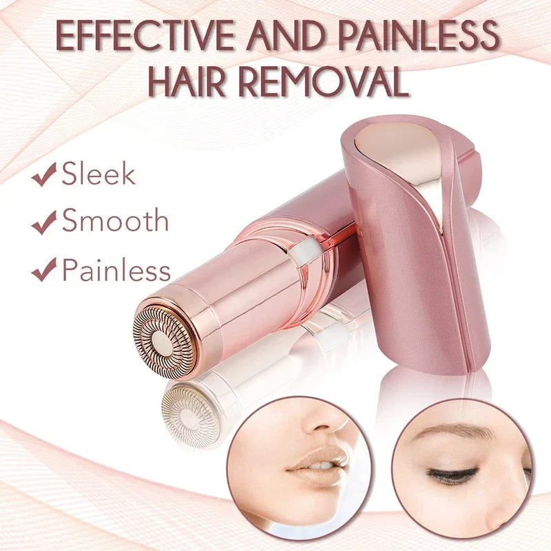 Hair removal device with text highlighting 'Effective and Painless Hair Removal' on a light background.