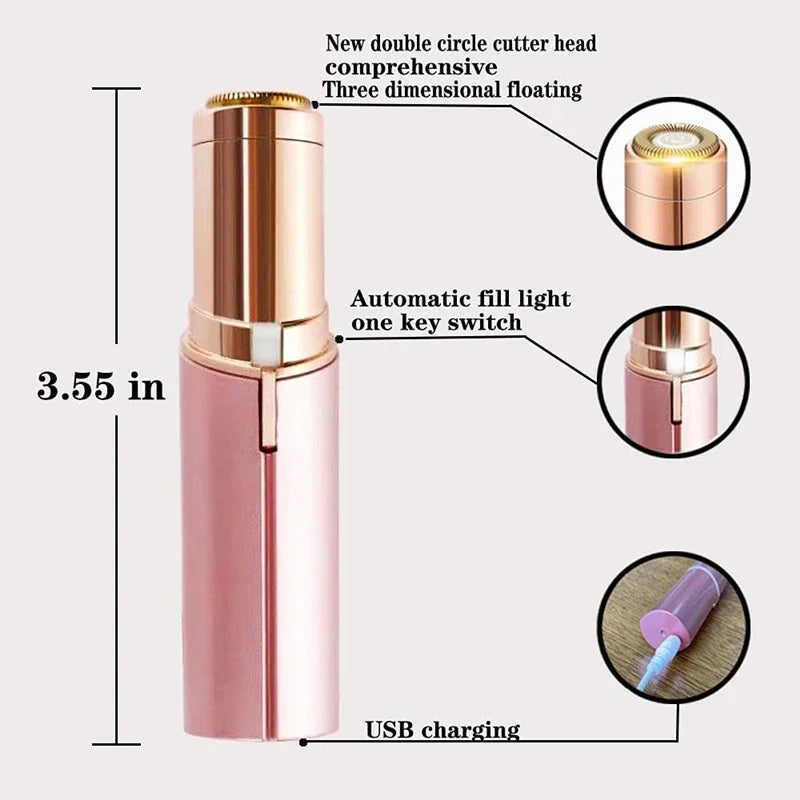 Rose gold lip gloss with features highlighted on a white background