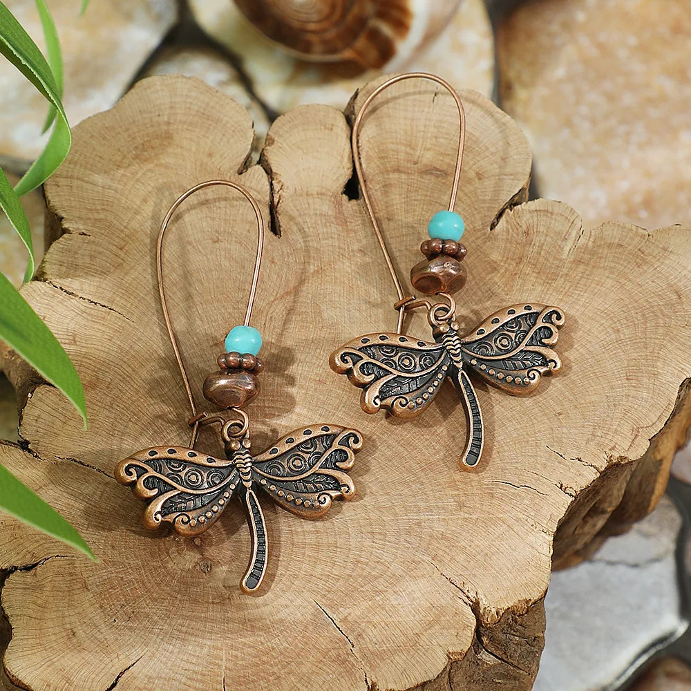Vintage Boho Drop Earrings – ethnic geometric bronze and turquoise designs for women by DArtano.