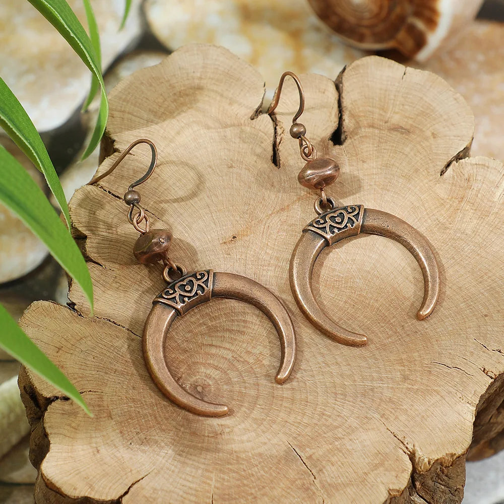 Vintage Boho Drop Earrings – ethnic geometric bronze and turquoise designs for women by DArtano.