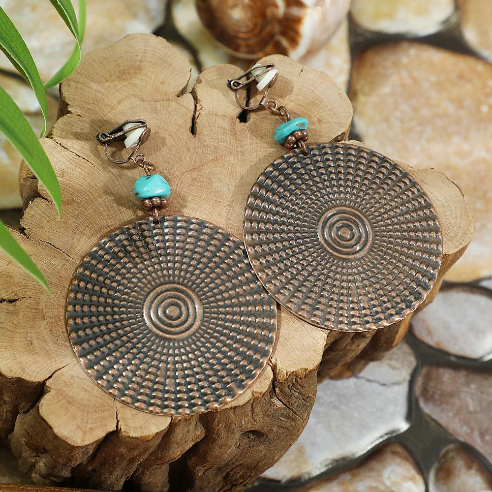Vintage Boho Drop Earrings – ethnic geometric bronze and turquoise designs for women by DArtano.
