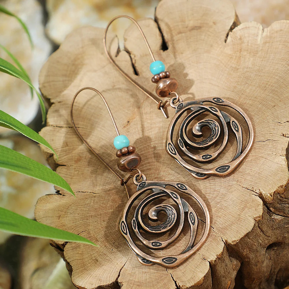 Vintage Boho Drop Earrings – ethnic geometric bronze and turquoise designs for women by DArtano.