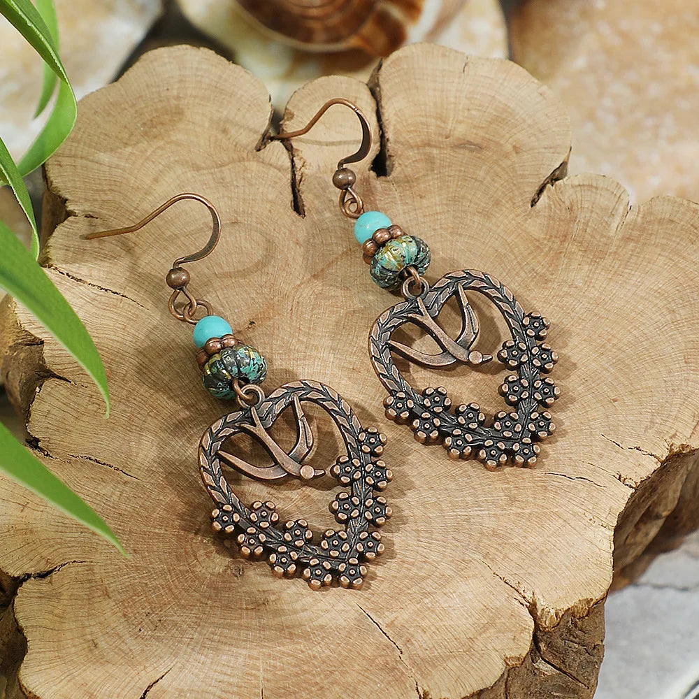 Vintage Boho Drop Earrings – ethnic geometric bronze and turquoise designs for women by DArtano.