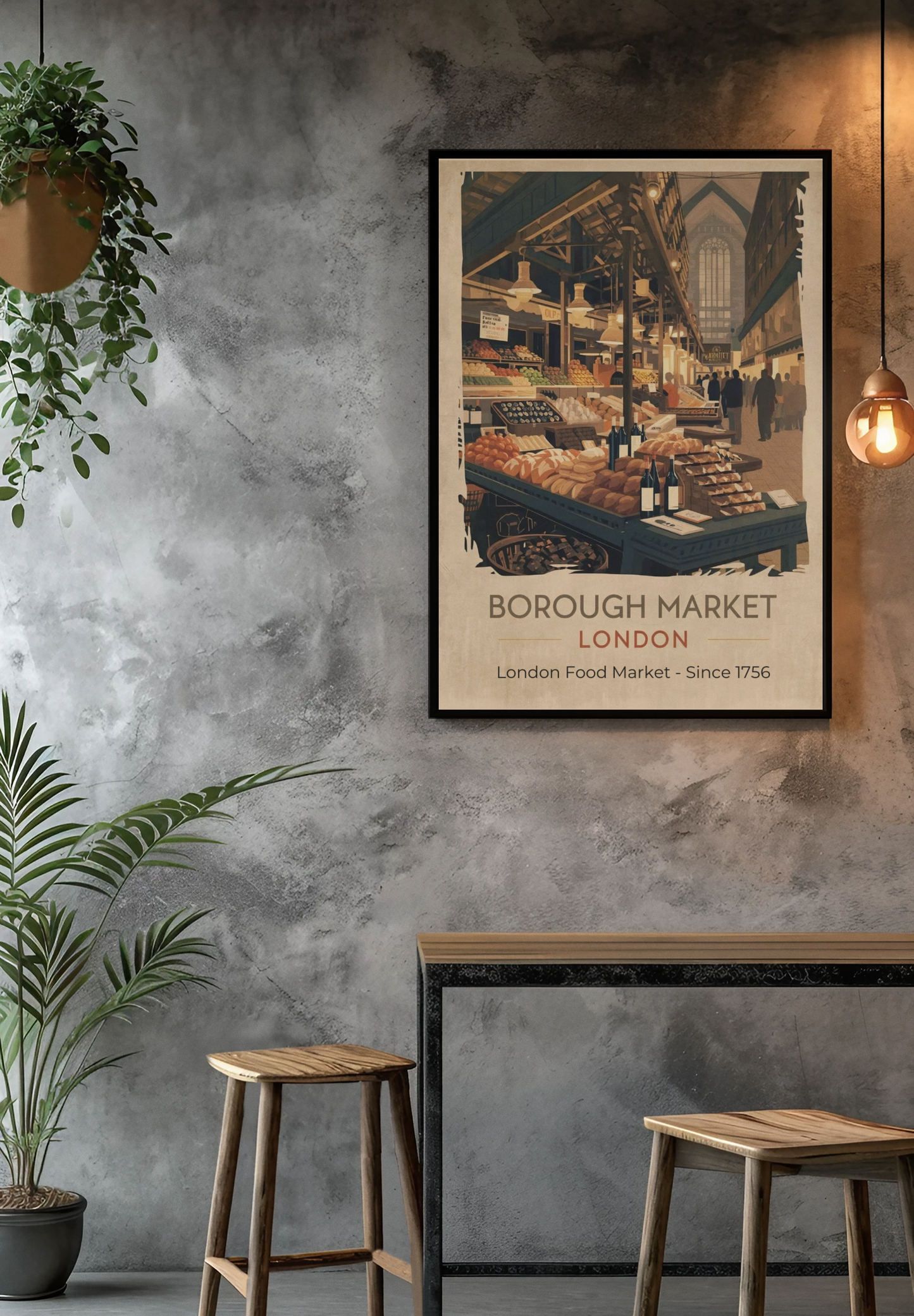 Borough Market London Poster - Vintage Food Market Print