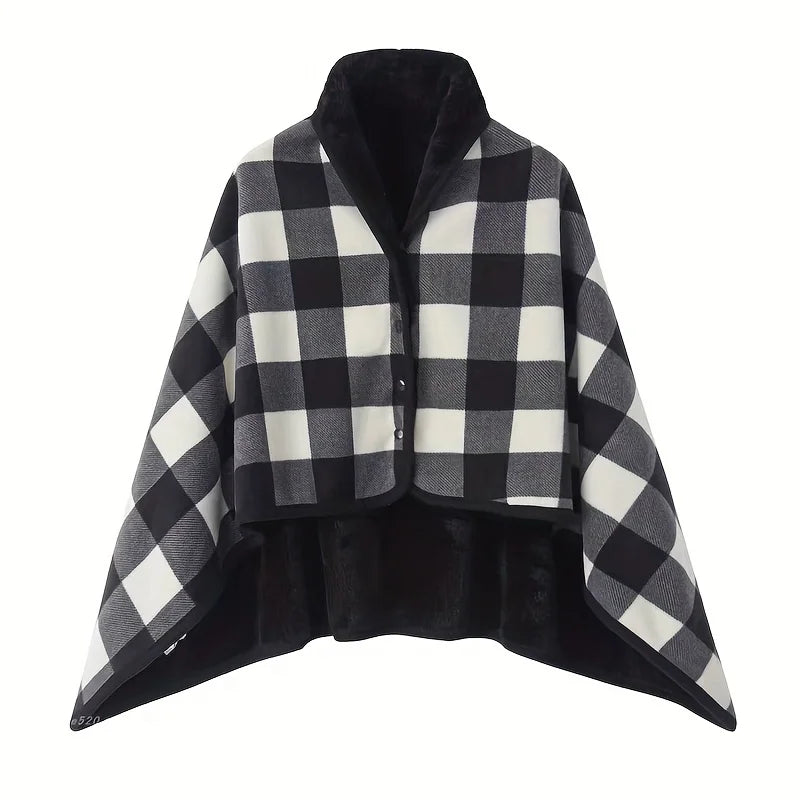 Black and white checkered poncho on a white background