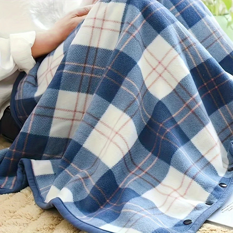 Blue and white checkered blanket draped over a surface