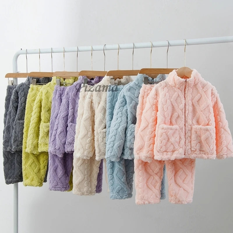 Children’s flannel pajama set in soft winter fleece – front view