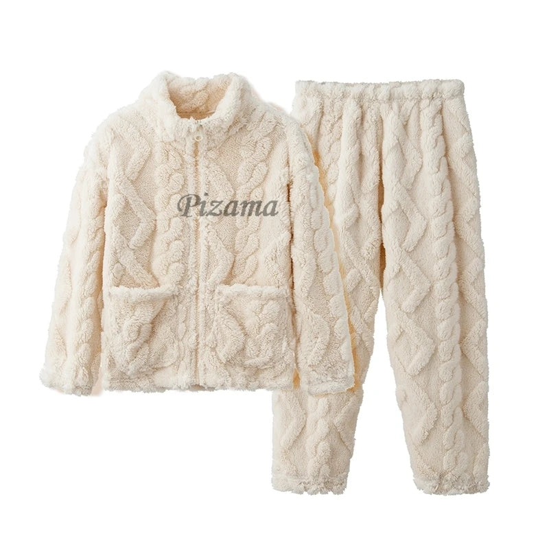 Cream-colored pajama set with 'Pizama' branding on a white background