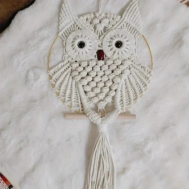 Woven Owl Macrame Wall Hanging – neutral macrame owl wall art for modern interiors.