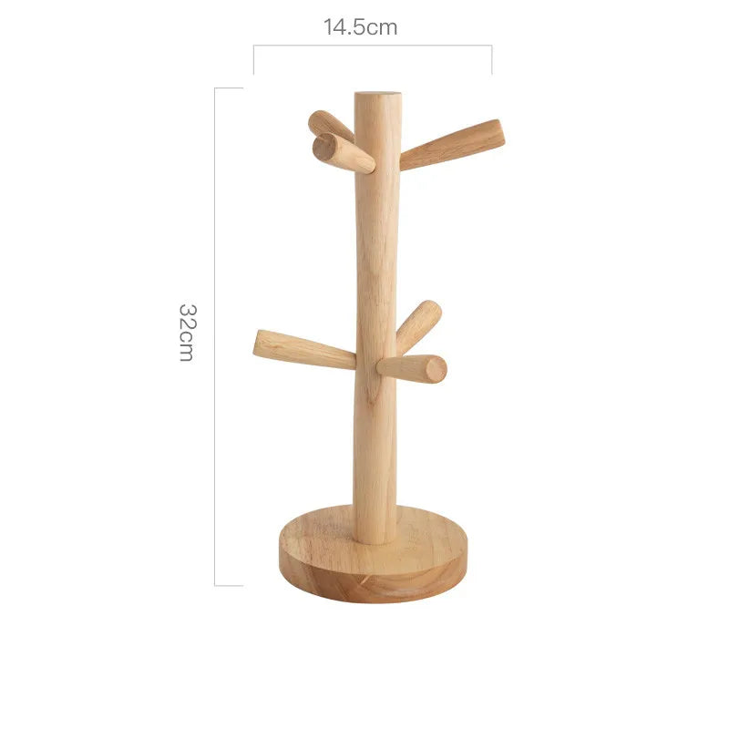 Wooden coat rack with dimensions on a white background